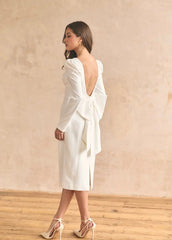 BOW MIDI DRESS WHITE A-LINE