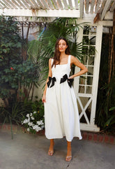 BOW MIDI DRESS WHITE
