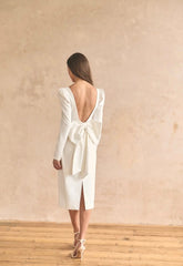 BOW MIDI DRESS WHITE A-LINE