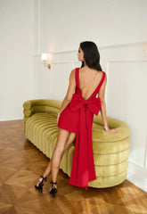 BLANCHE BOW DRESS RED