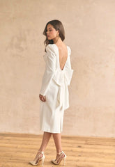BOW MIDI DRESS WHITE A-LINE