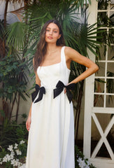 BOW MIDI DRESS WHITE